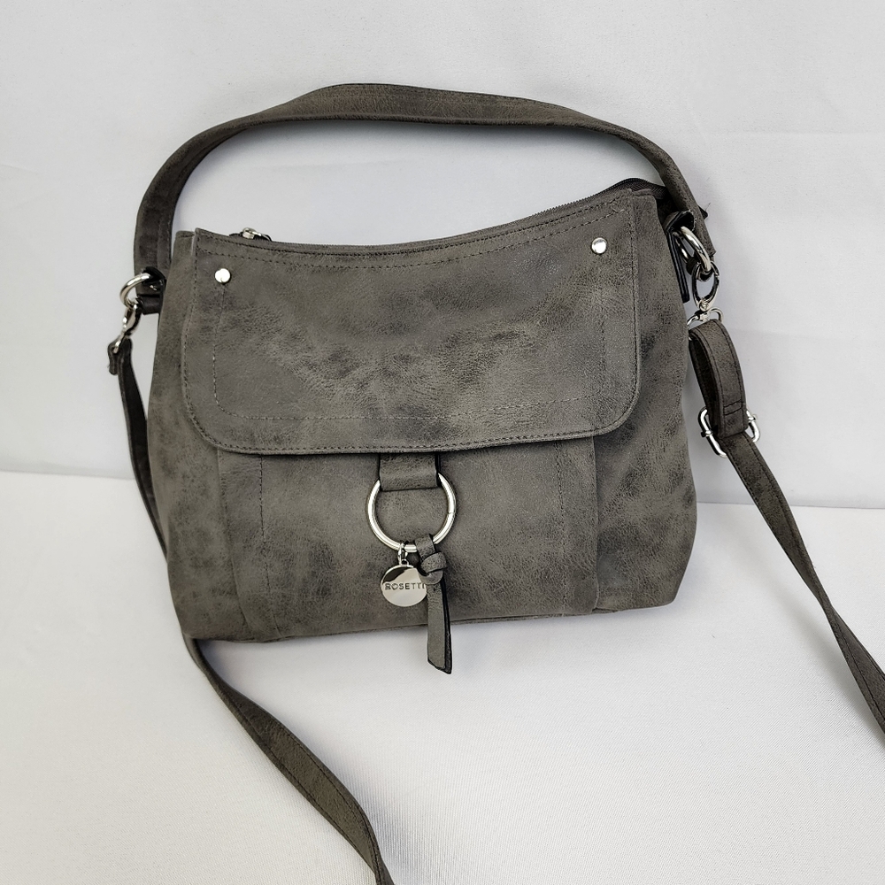 Women's Rosetti Grey Faux Leather Crossbody Bag Purse 15"W x 9"T